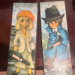 Bonnie and Clyde as Youth Cartoons Humor Vintage Paintings 1970's (2)